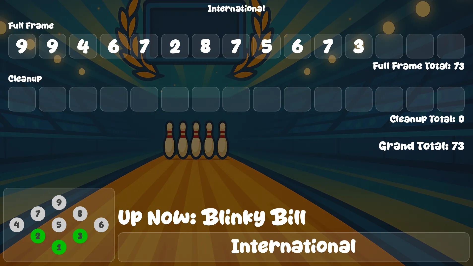 International gameplay screenshot from LaneCraft's bowling software