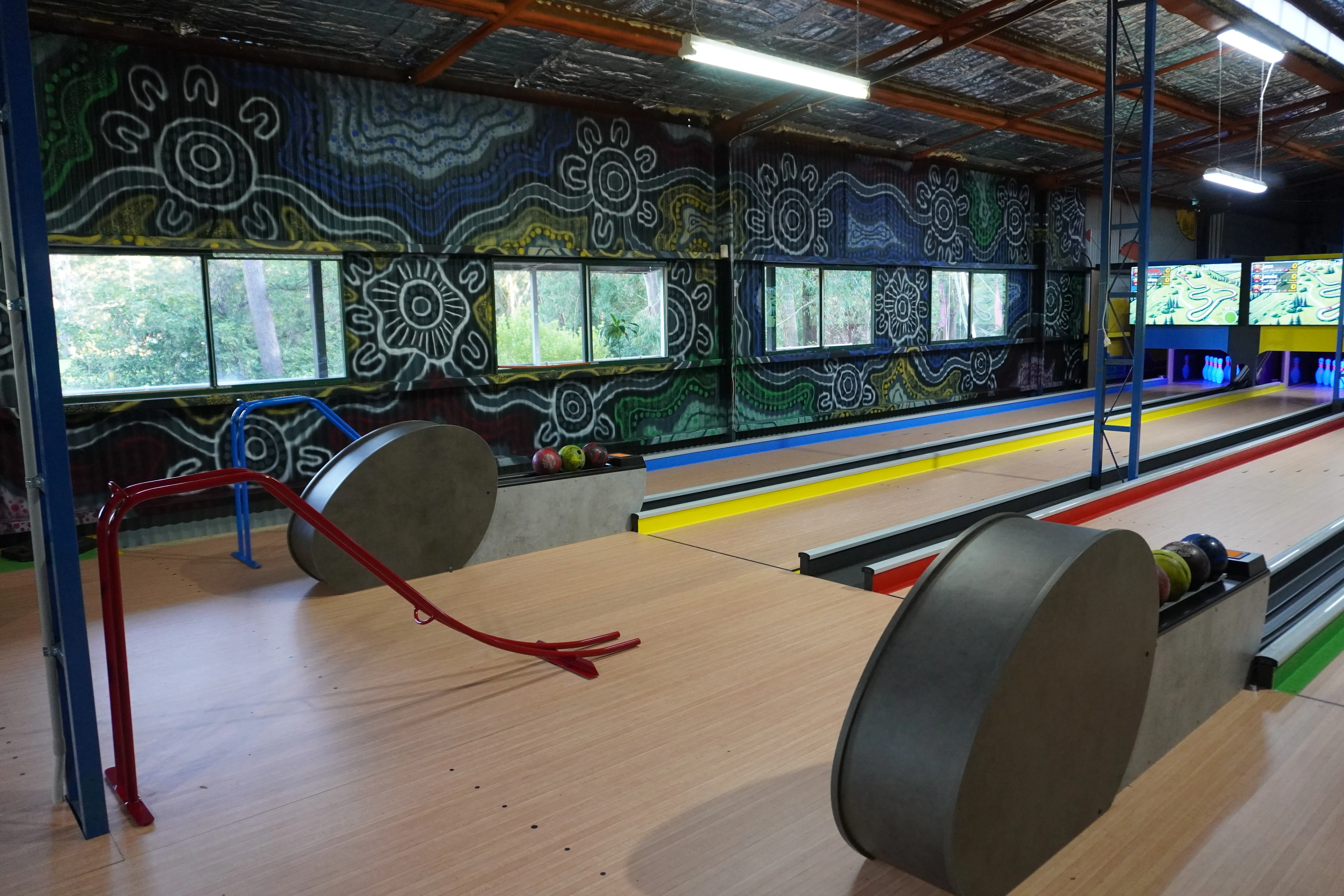 The approach area at a LaneCraft commercial venue installation showing multiple lanes